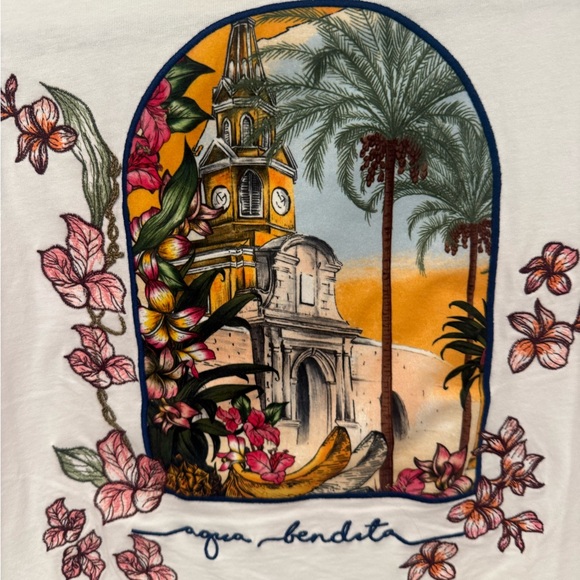 Aqua Bendita Graphic T-Shirt with Floral Scenic Design - Picture 6 of 6